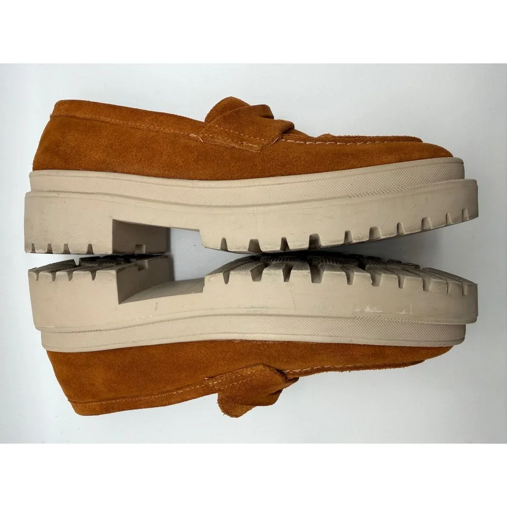 Portland Leather Goods Patina Loafers Women 9 Fawn Good Chunky Suede Lug Sole